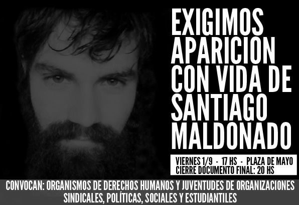 A casi un mes de la desaparición de Santiago Maldonado, preparan marchas y actos para pedir su aparición