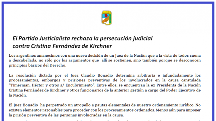El Consejo del PJ rechaza la persecución judicial contra Cristina