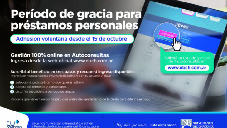 El NBCh ya habilitó la adhesión online a período de gracia para préstamos personales