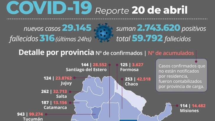 Segunda ola en el país: se reportaron 29.145 nuevos contagios en las últimas 24 horas, y de ellos, 253 son de Chaco
