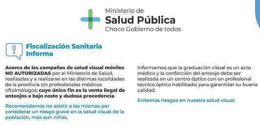 Salud Pública informa que la campaña «Salud Visual» no cuenta con el aval de la cartera sanitaria