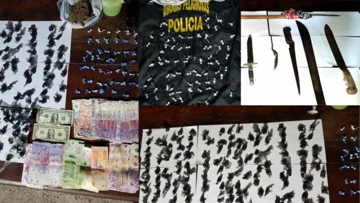 Desbaratan un búnker de drogas en Villa Luzuriaga: la Policía del Chaco secuestró “bochitas” de cocaína y marihuana, dinero y armas blancas