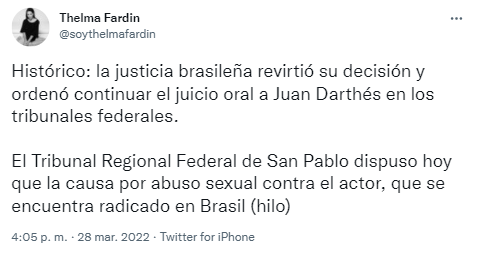 Caso Darthés: el juicio continuará a cargo de la Justicia Federal brasileña