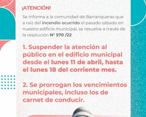 El municipio de Barranqueras suspende la atención al público por una semana