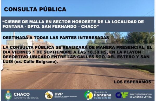 La DVP realizará la Consulta Pública para el “Cierre De Malla En Sector Noroeste de la localidad de Fontana" 1